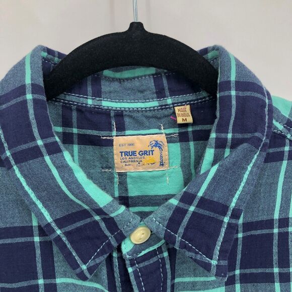 True Grit Plaid Shirt Mens M Green Muslin Cotton Gauze Short Sleeve Button Up - Picture 3 of 6